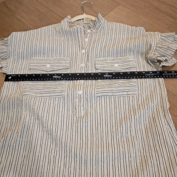 Maison Anana Capucine Robe Dress Creme Striped Ruffle Sleeve Midi Small NWT - Picture 9 of 10